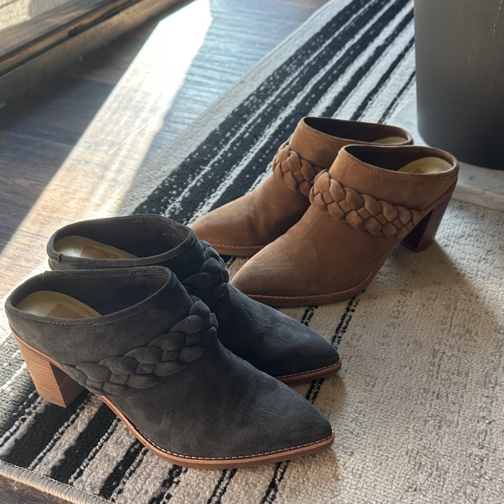 Dolce Vita Braided Suede Mules in Choice of Dark Gray and Brown